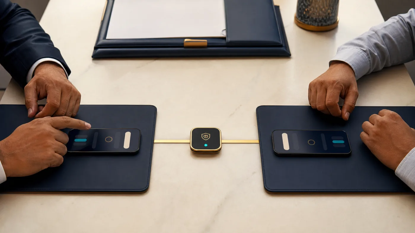 Two parties reviewing secure off-market transfer instructions on separate devices
